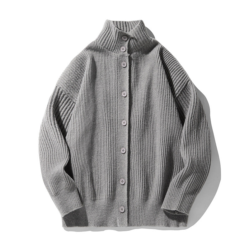 Damen Oversize Cardigan aus feinem Rippstrick mit hohem Rollkragen und durchgehender Knopfleiste Echo Archiv