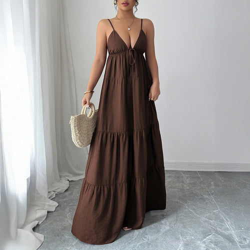 Damen Elegantes Maxikleid mit verstellbaren Spaghettiträgern und Rüschendetails Echo Archiv