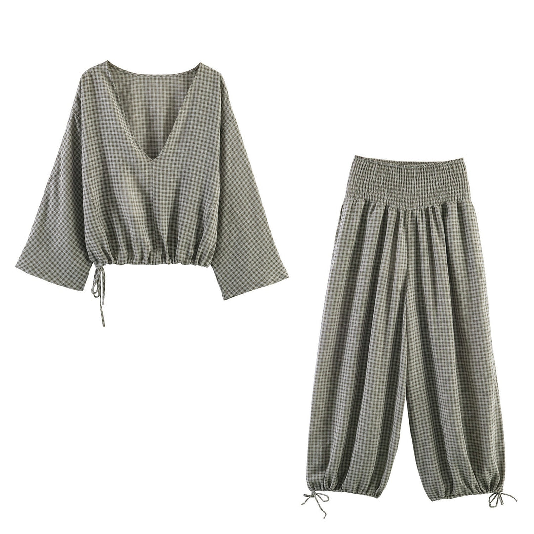 Damen lässige Bluse mit weitem V-Ausschnitt und elastischem Saum Echo Archiv