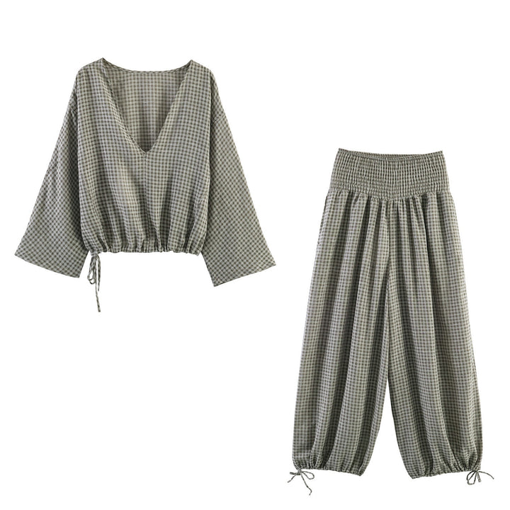 Damen lässige Bluse mit weitem V-Ausschnitt und elastischem Saum Echo Archiv