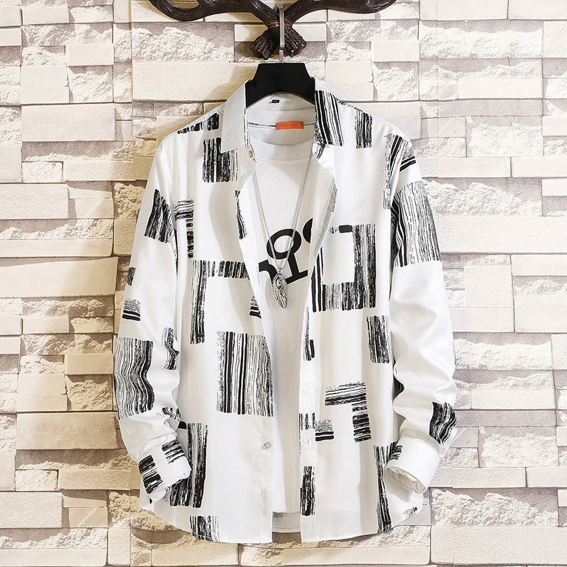 Herren nan langärmliges Hemd mit offenem Reverskragen, kontrastivem Blumenprint und lässiger Regular-Fit Silhouette Echo Archiv