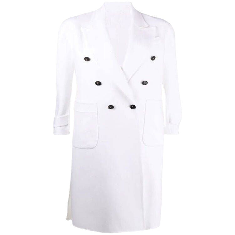 Damen Zweireihiger Midimantel im modernen Tailoring mit verlängertem Revers und aufgesetzten Taschen Echoarchiv