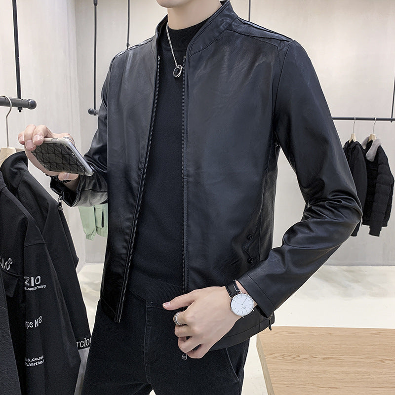 Herren Modische Lederjacke mit stylischem Kragen Echo Archiv