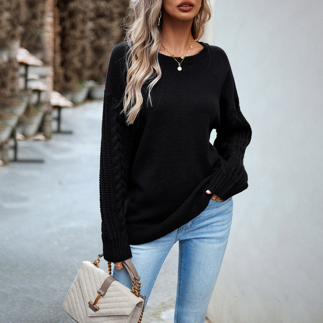 Damen Oversize-Feinstrickpullover mit Rundhalsausschnitt und Zopfmusterärmeln – Mavelle