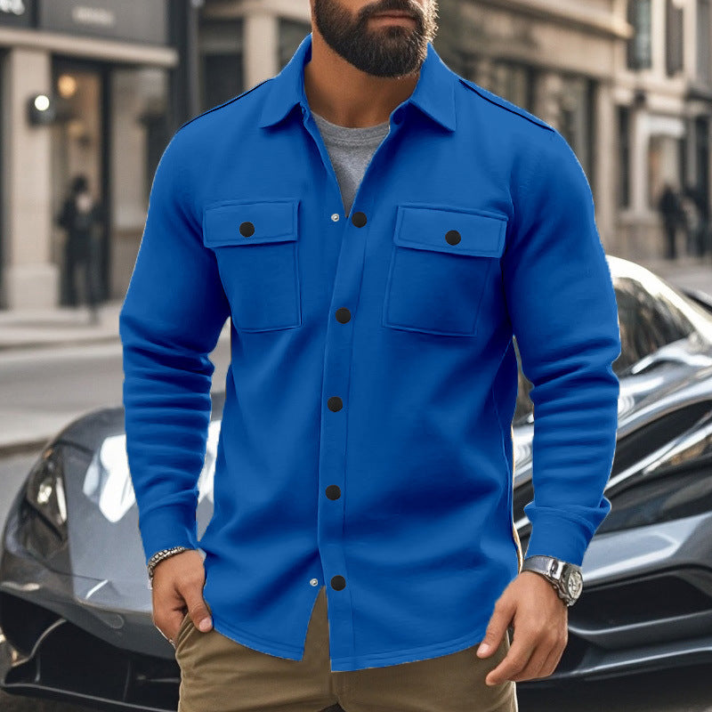 Herren nan modische Overshirt-Jacke in Filzoptik mit aufgesetzten Brusttaschen und sichtbarer Druckknopfleiste Echo Archiv