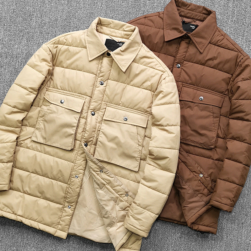 Herren gesteppte Overshirt-Jacke mit praktischen Klappentaschen und robustem Kragen Hedi-Mode