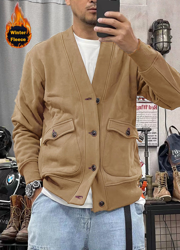 Herren modische Fleecejacke mit praktischen Taschen und eleganter Knopfleiste Echoarchiv