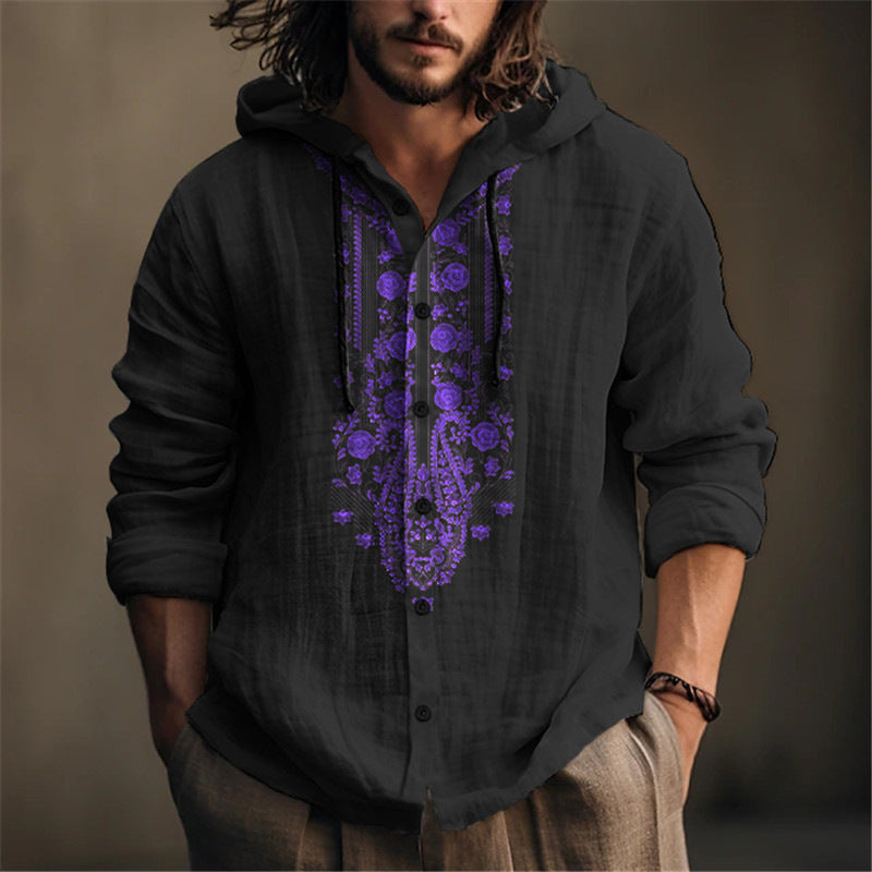 Herren Kapuzenbluse mit detailreicher floraler Stickerei und modernem Schnitt Echoarchiv