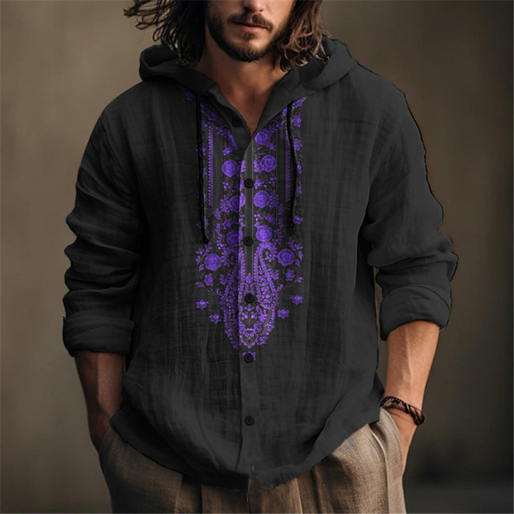 Herren Kapuzenbluse mit detailreicher floraler Stickerei und modernem Schnitt Echoarchiv