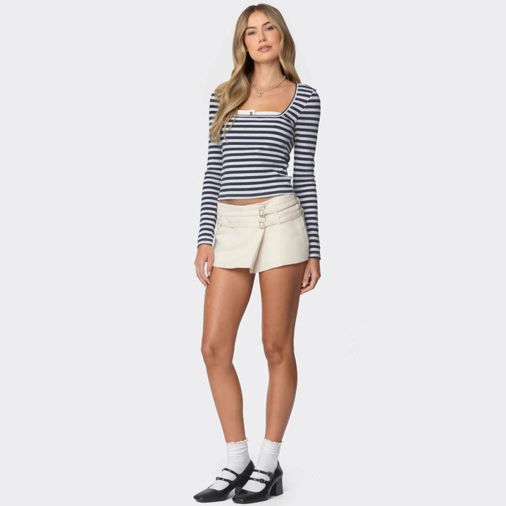Damen Langarmshirt mit Quadrat-Ausschnitt und maritimem Streifenmuster Echo Archiv