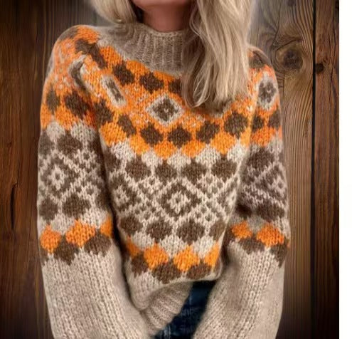 Damen nan kuscheliger Norweger-Strickpullover mit Stehkragen und Oversize-Passform Echo Archiv