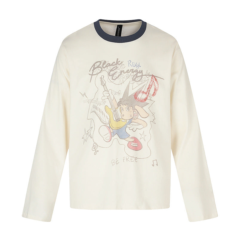 Damen Langarmshirt mit Comic-Gitarrenprint, Glitzerdetail und Kontrastkragen Echoarchiv