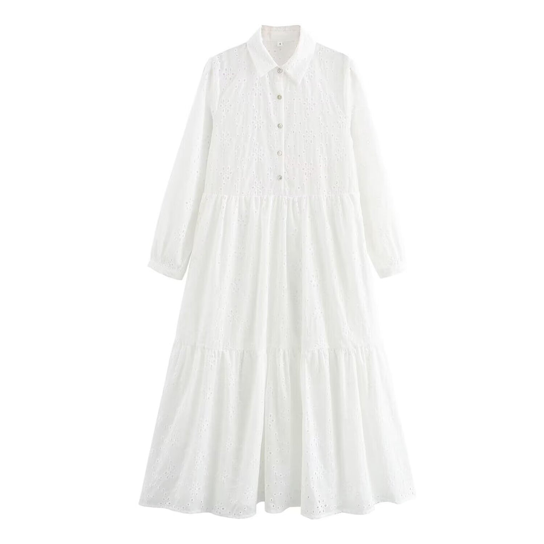 Damen Broderie-Anglaise Hemdblusenkleid mit Stufenrock Echo Archiv