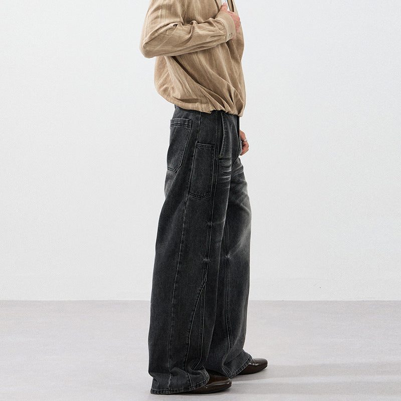 Herren Extraweite Skulpturale Denim‑Palazzohose mit Kniefalten und Teilungsnähten Echo Archiv