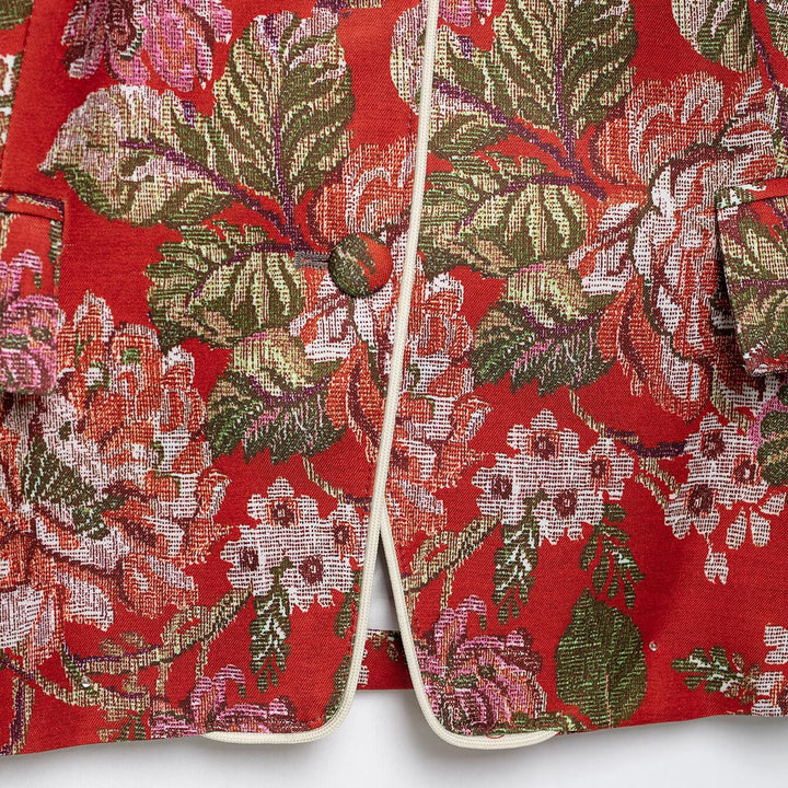 Damen Brokat-Cropped-Blazer mit floraler Jacquardstruktur und Kontrastpaspel Echoarchiv