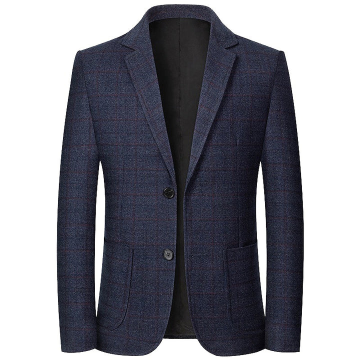 Herren Karierter halbstrukturierter Casual-Blazer aus Wollmix mit aufgesetzten Taschen – Tianoro