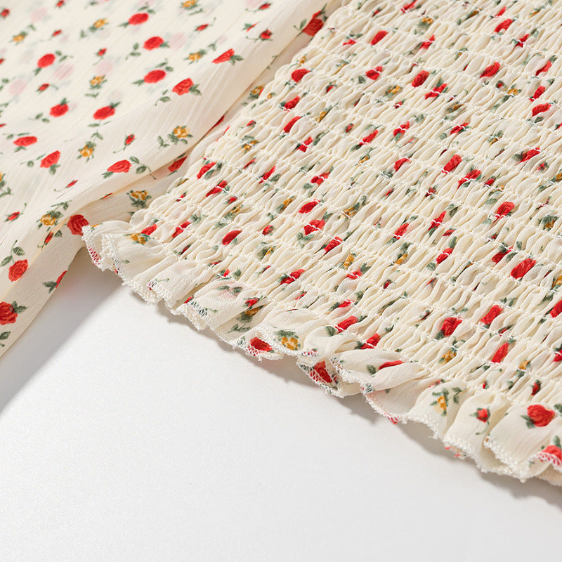 Damen Gesmoktes Cropped-Top mit Puffärmeln und Blumendessin Echo Archiv