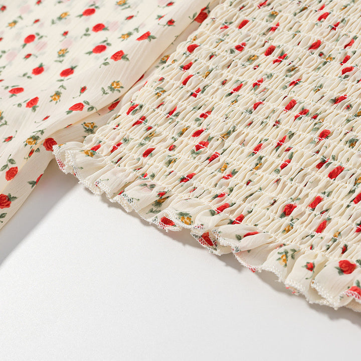 Damen Gesmoktes Cropped-Top mit Puffärmeln und Blumendessin Echo Archiv