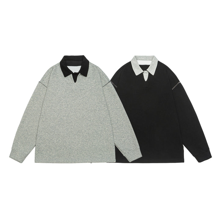 Unisex Oversize Polokragen-Sweatshirt mit Kontrastkragen und Zierperforation Echoarchiv