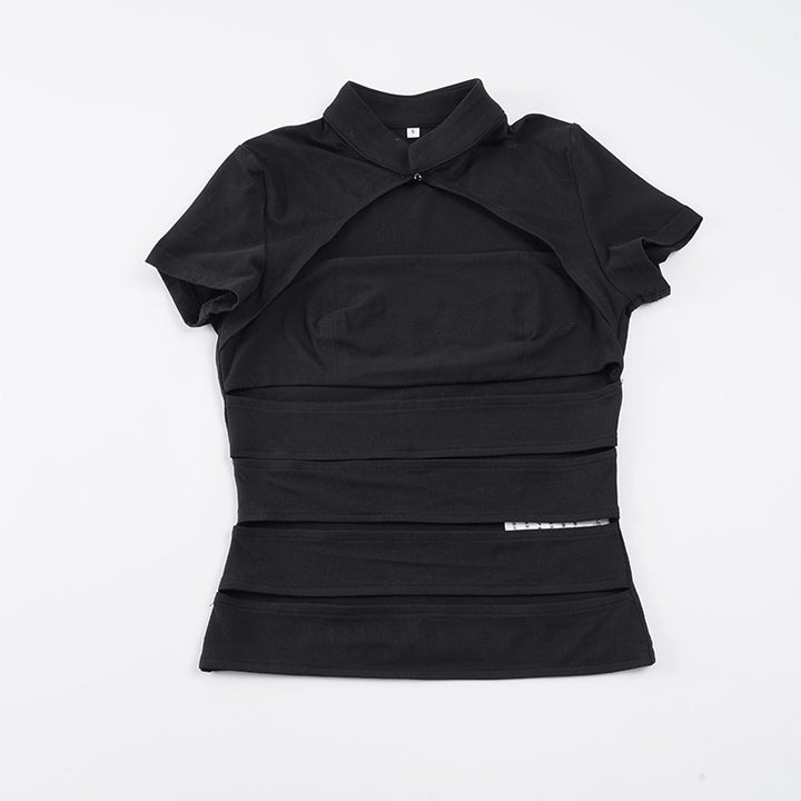 Damen Cropped Blusenshirt aus strapazierfähigem Stretchmaterial mit elegantem Stehkragen Echo Archiv