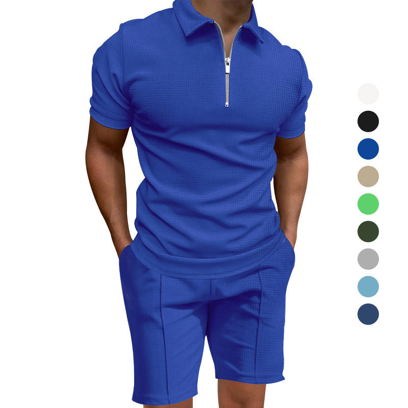 Herren Polo- und Shorts-Set mit modernem Reißverschluss und elastischem Bund Echoarchiv