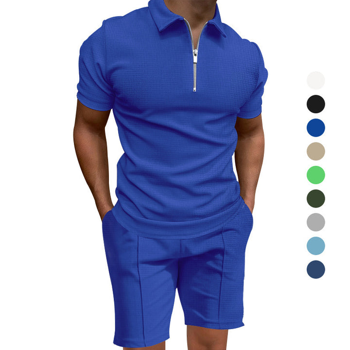 Herren Polo- und Shorts-Set mit modernem Reißverschluss und elastischem Bund Echoarchiv