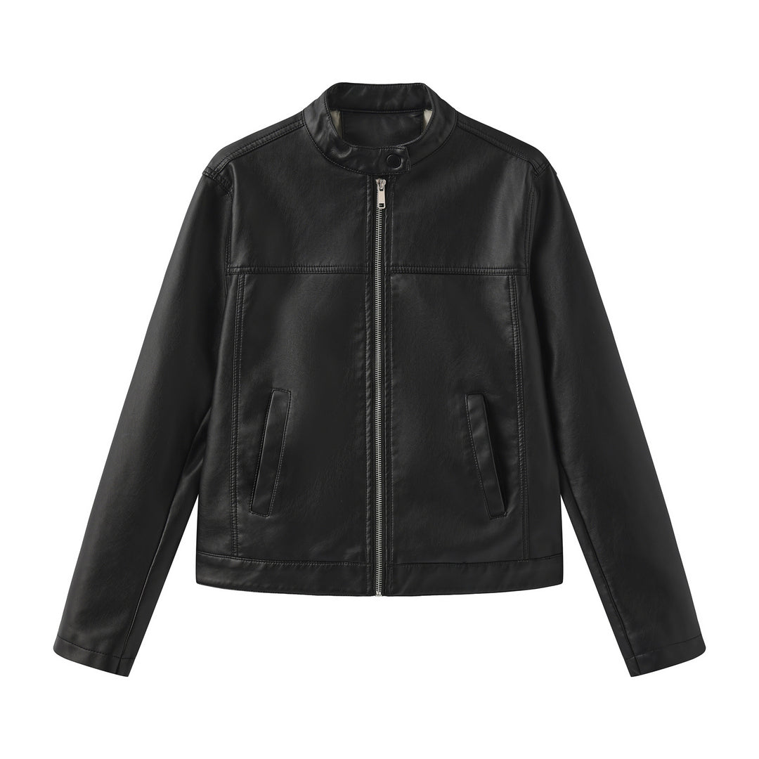 Herren nan minimalistische Kunstlederjacke mit Stehkragen, Metallreißverschluss und eingearbeiteten Seitentaschen Echo Archiv