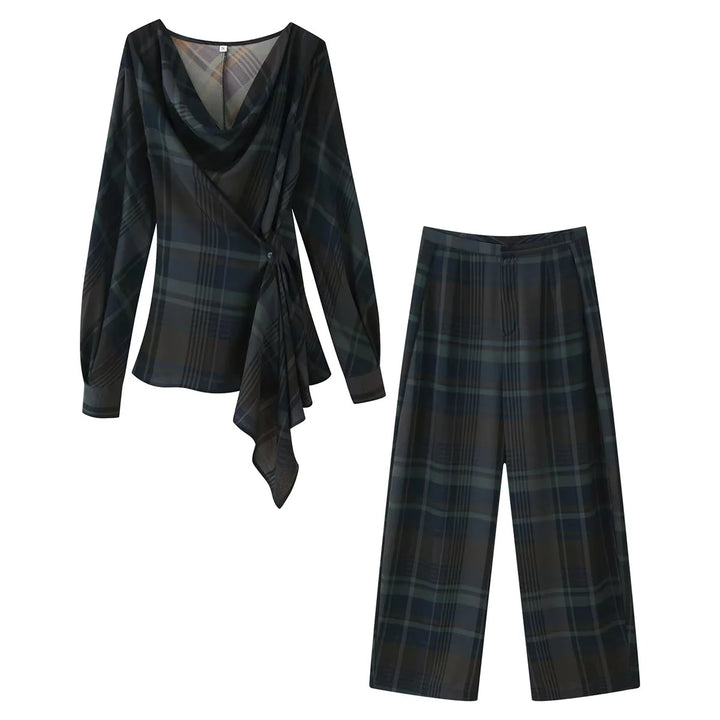 Damen nan weite Karohose mit hoher Taille, fließender Wide‑Leg‑Silhouette und verdecktem Elastikbund Echo Archiv