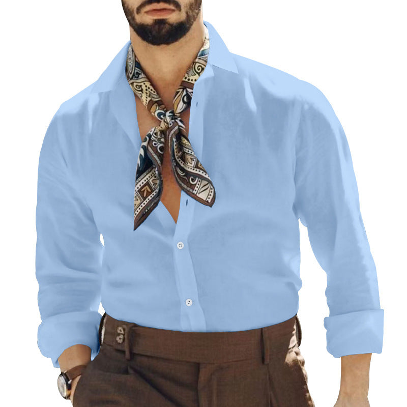 Herren elegantes Langarmhemd mit modischem Halstuch Echoarchiv