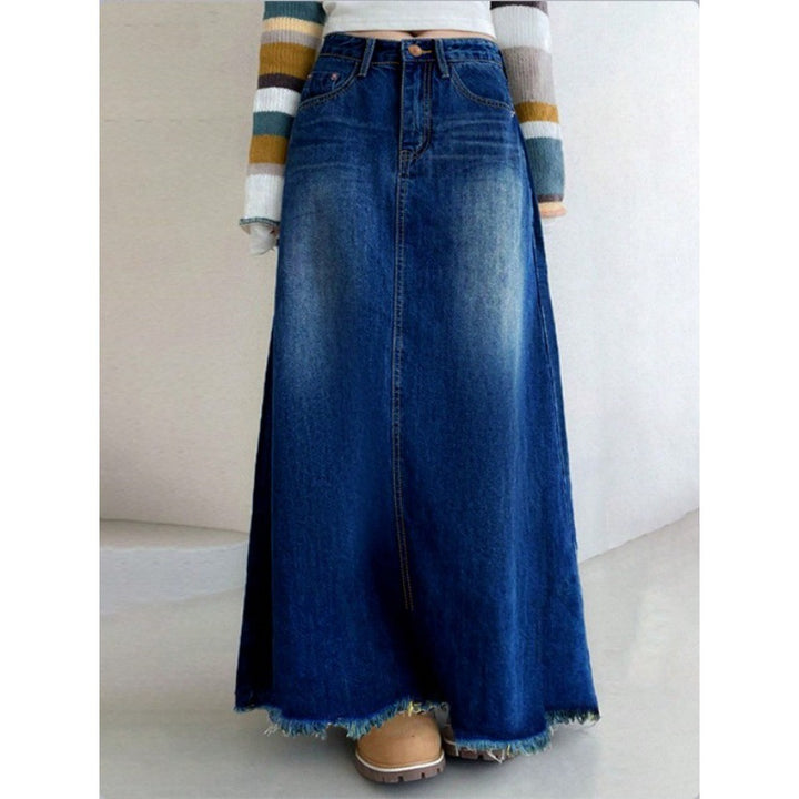 Damen Langer Vintage-Jeansrock im A-Linien-Schnitt mit taillenhohem Bund und ausgefranstem Saum Echo Archiv