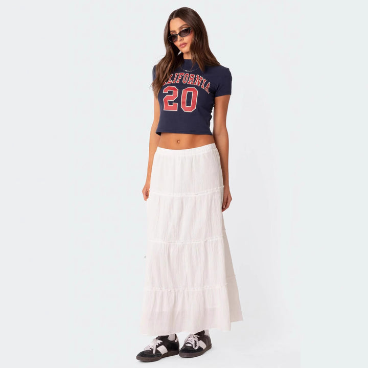 Damen luftiges Crop-Top mit bezauberndem Häkelmuster und schwingendem Saum Echo Archiv