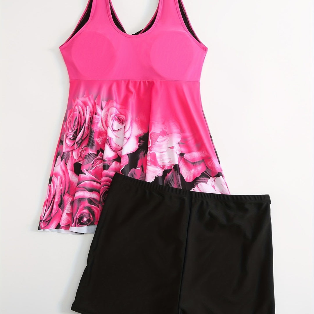 Damen Badeanzug mit Hohem Schnitt und Blumendruck Echo Archiv