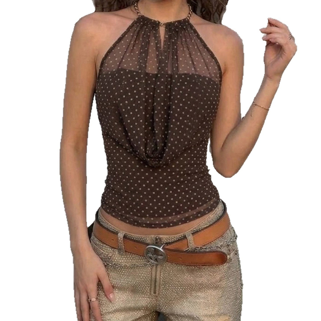 Damen Elegantes Neckholder-Top mit transparenten Akzenten und verspieltem Punkte-Design Echo Archiv