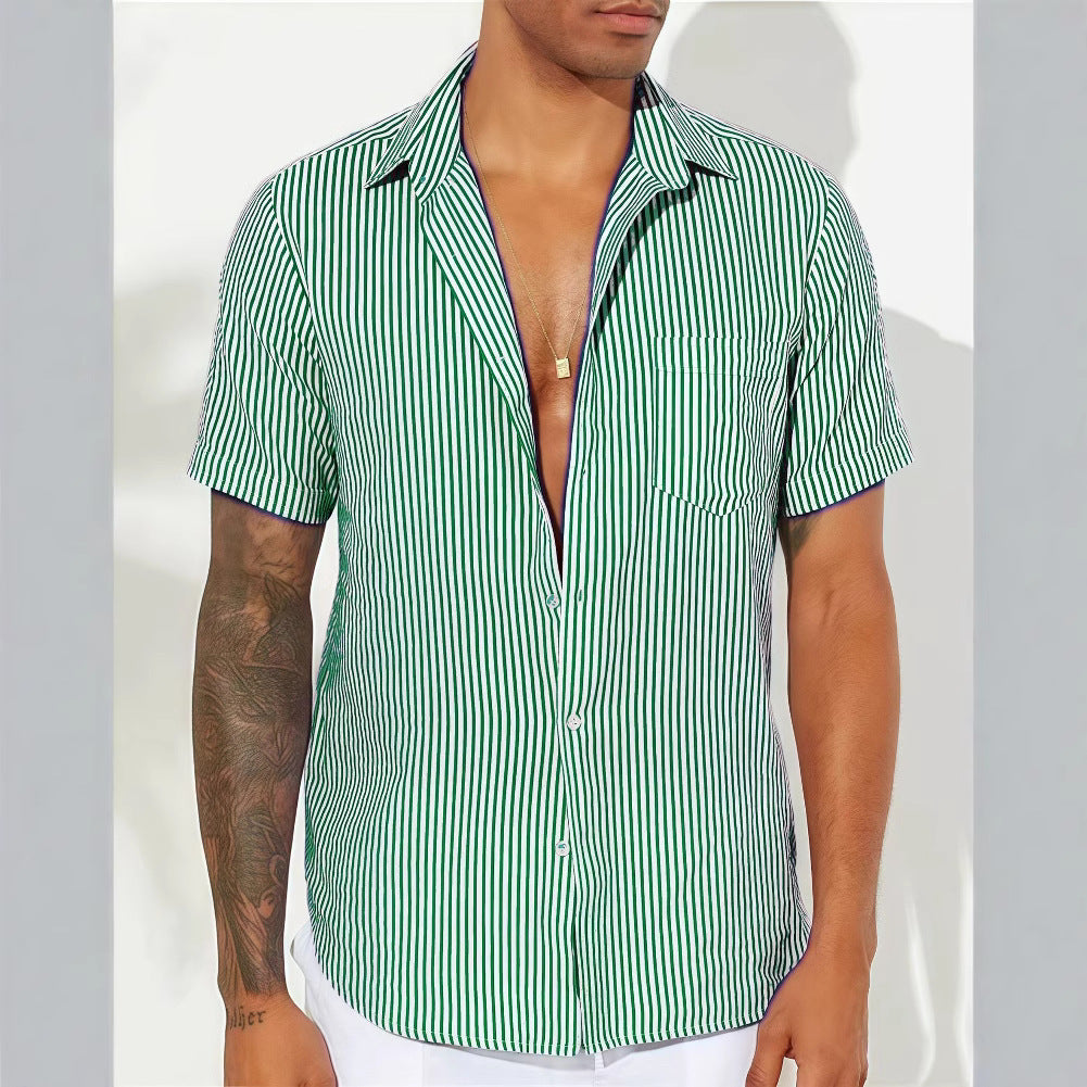 Herren Freizeit gestreiftes kurzärmeliges Button-Up Hemd Echoarchiv