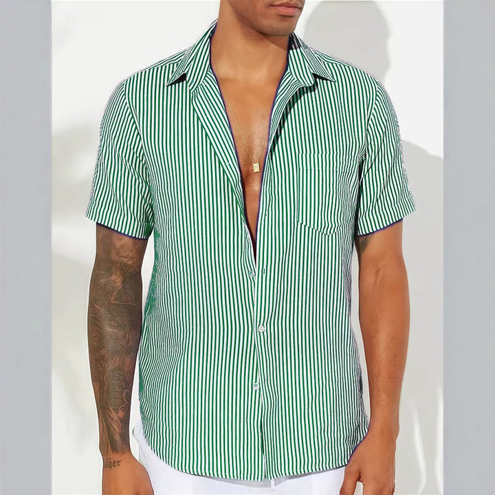 Herren Freizeit gestreiftes kurzärmeliges Button-Up Hemd Echoarchiv