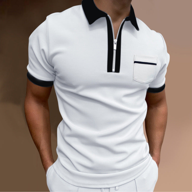 Herren sportliches Kurzarm-Poloshirt mit Reißverschluss und Brusttasche Echoarchiv