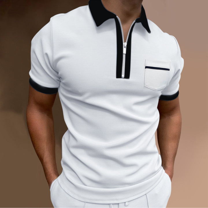 Herren sportliches Kurzarm-Poloshirt mit Reißverschluss und Brusttasche Echoarchiv