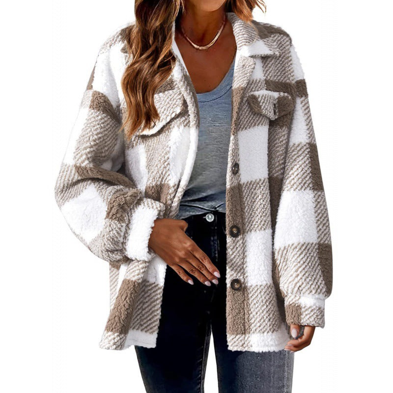 Damen Karierte Teddy‑Hemdjacke im Oversize‑Shacket‑Stil Echo Archiv