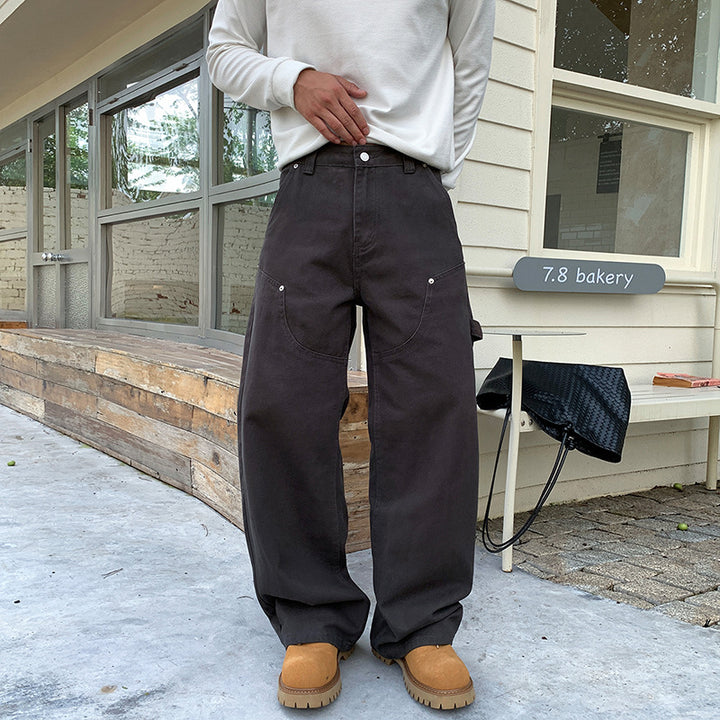 Herren Lockere Cargo-Hose mit weitem Bein und aufgesetzten Rundtaschen Echo Archiv