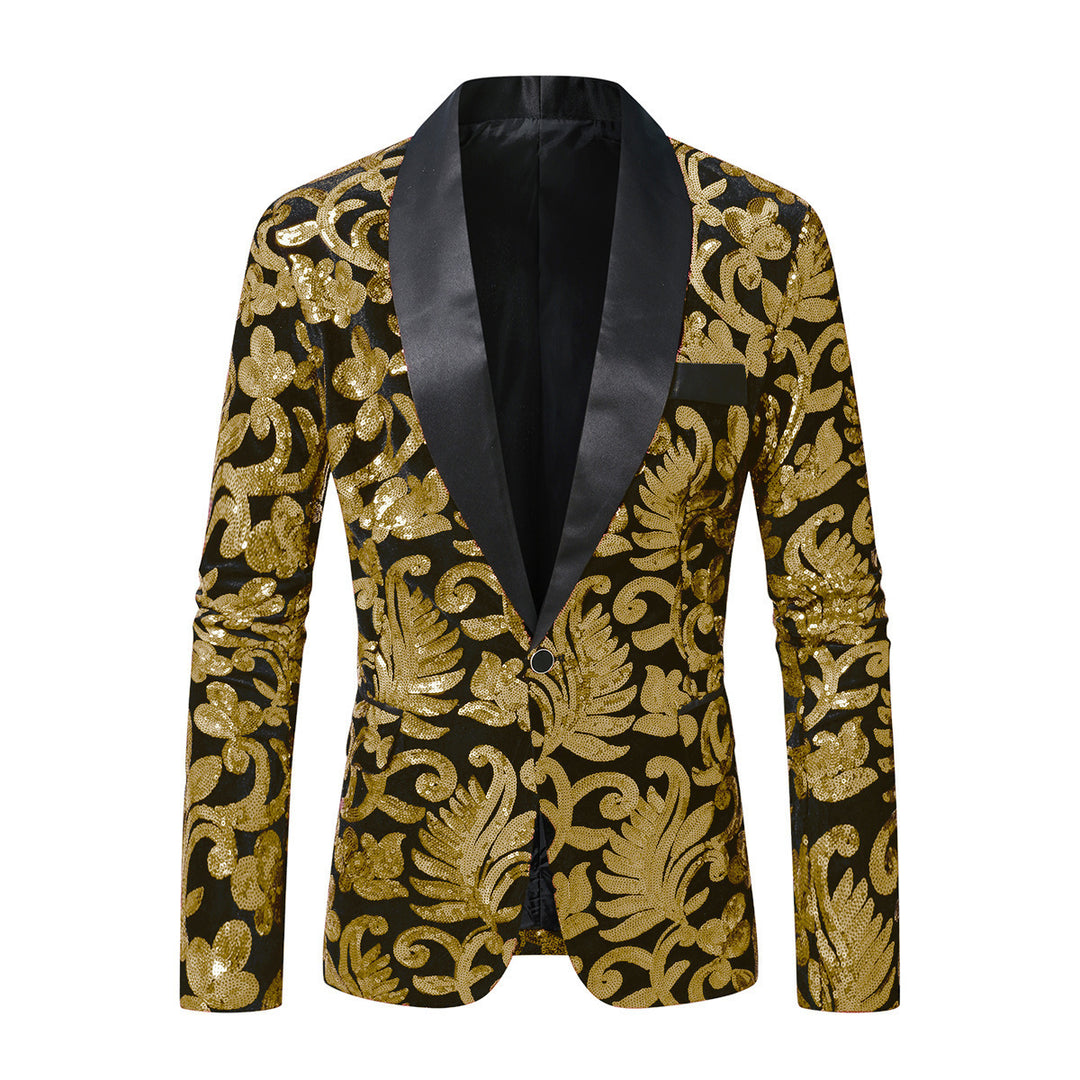 Herren glitzernder Anzugblazer mit floralen Paillettenmustern Echoarchiv