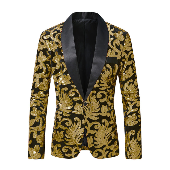 Herren glitzernder Anzugblazer mit floralen Paillettenmustern Echoarchiv