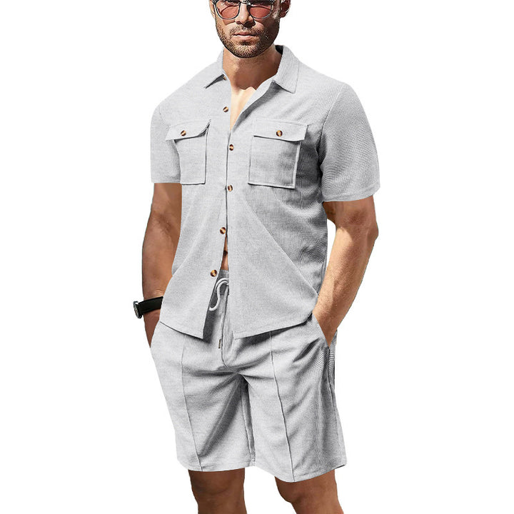 Herren lässiges Kurzarmhemd und Shorts Set mit praktischen Taschen Echoarchiv