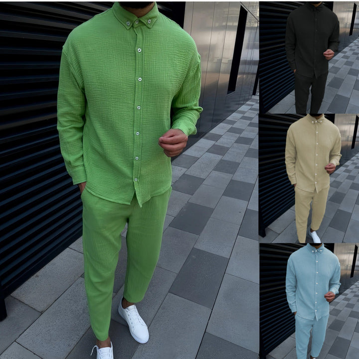Herren Elegantes Langarmhemd mit strukturiertem Design und modischen Knopfdetails Echoarchiv