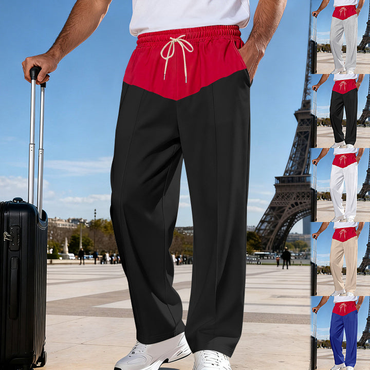 Herren Leichte Travel-Hose mit weitem Bein, kontrastierendem Tunnelzugbund und Bügelfalte – Sorevano