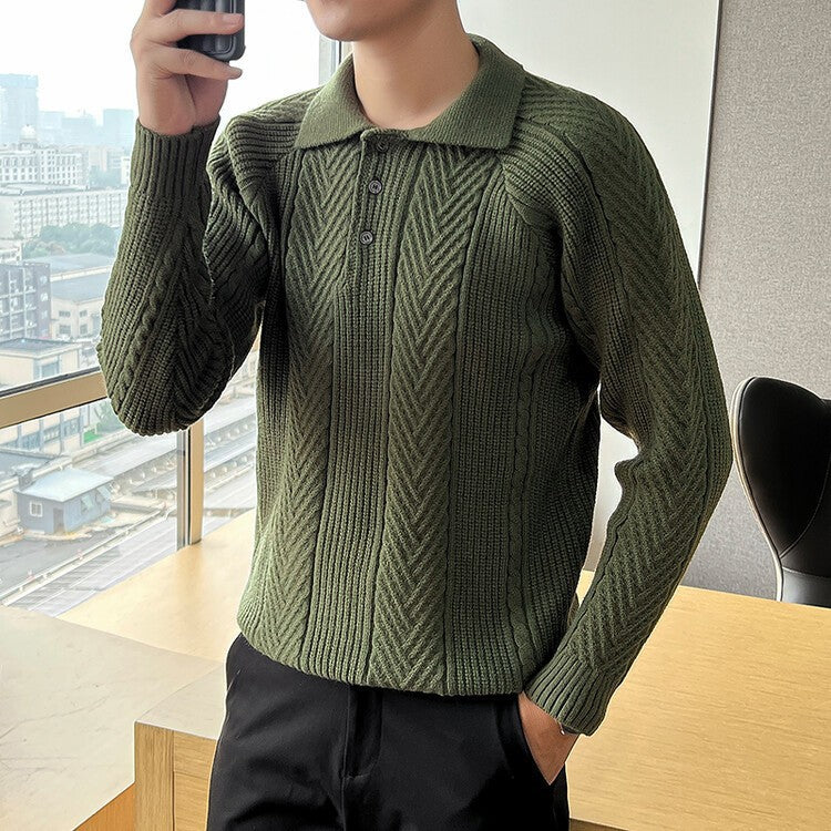 Herren Strickpullover mit klassischem Rautenmuster und Knopfleiste Echoarchiv