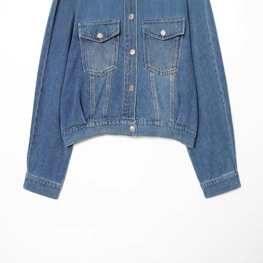 Damen Kurz geschnittene Oversize-Jeansjacke mit Pattentaschen Echoarchiv