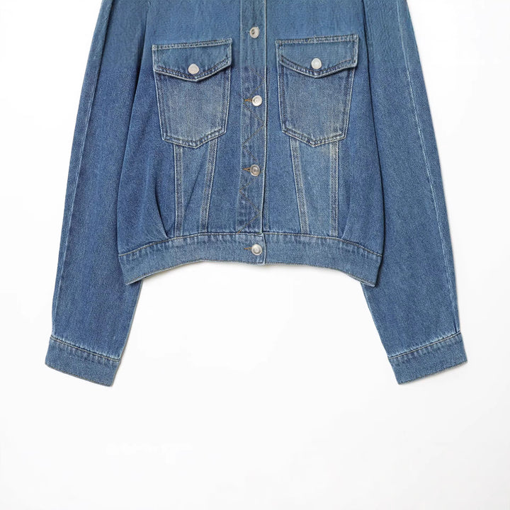 Damen Kurz geschnittene Oversize-Jeansjacke mit Pattentaschen Echoarchiv
