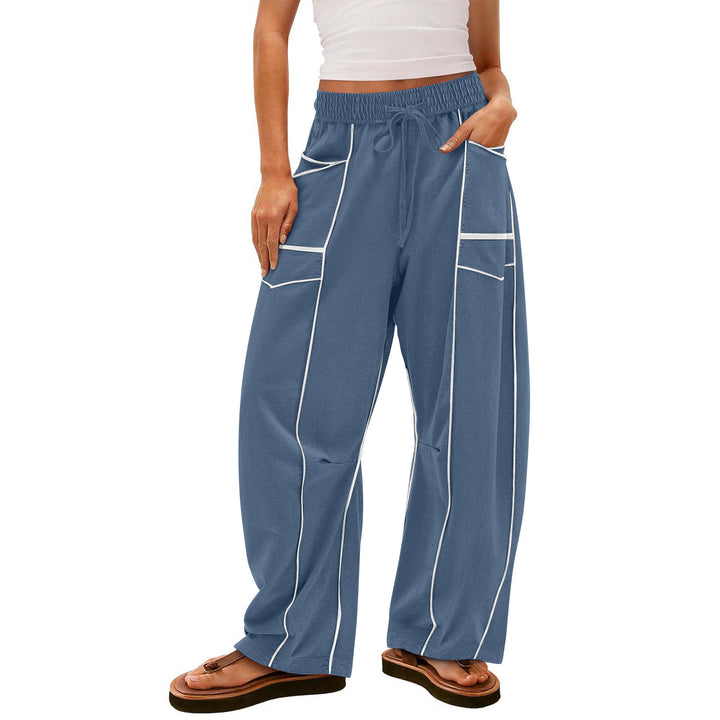 Damen nan weite Lounge-Hose mit Kordelzug, Kontrastpaspelierung und Cargo-Taschen Echo Archiv