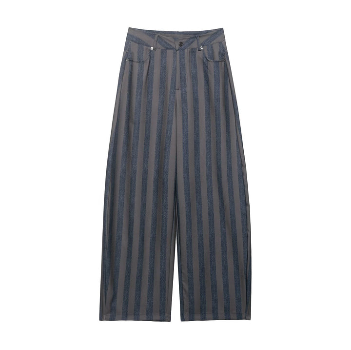 Damen Gestreifte Culotte-Hose mit hoher Taille und weitem Bein Echo Archiv