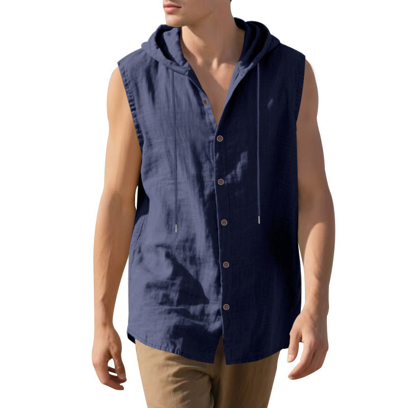 Herren ärmelloses Kapuzenshirt mit Knopfleiste und lässigem Stil Echoarchiv